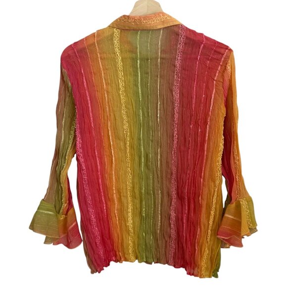 Cato Womens Ombre Sheer Flare Sleeve Fairy Blouse L Multicolor Pink Green Y2K - Picture 2 of 8
